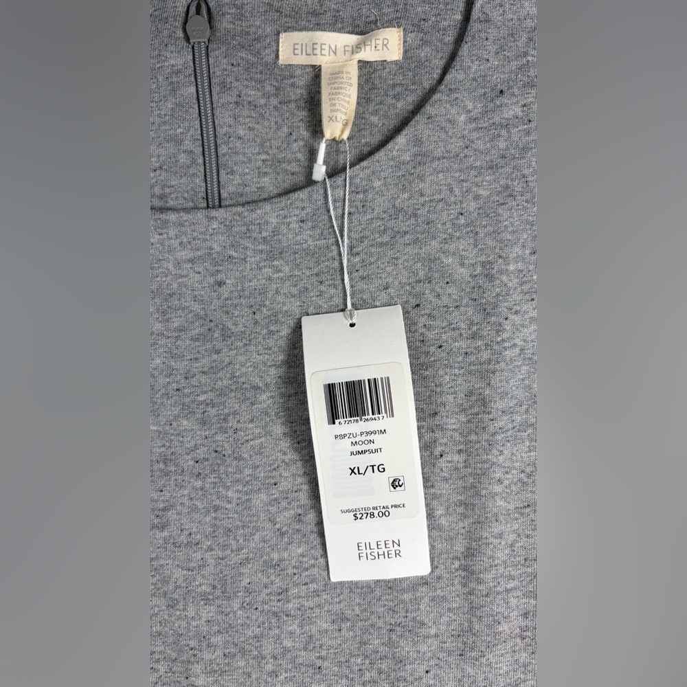 NWT Eileen Fisher Speckled Organic Cotton Jumpsuit in Moon Gray Crop Jumper XL - Picture 3 of 11